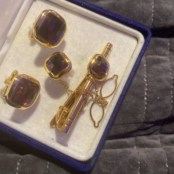 Men's Fratello amethyst Cufflinks, Tie Bar, Tie Pin Combo Set - Picture 4 of 4